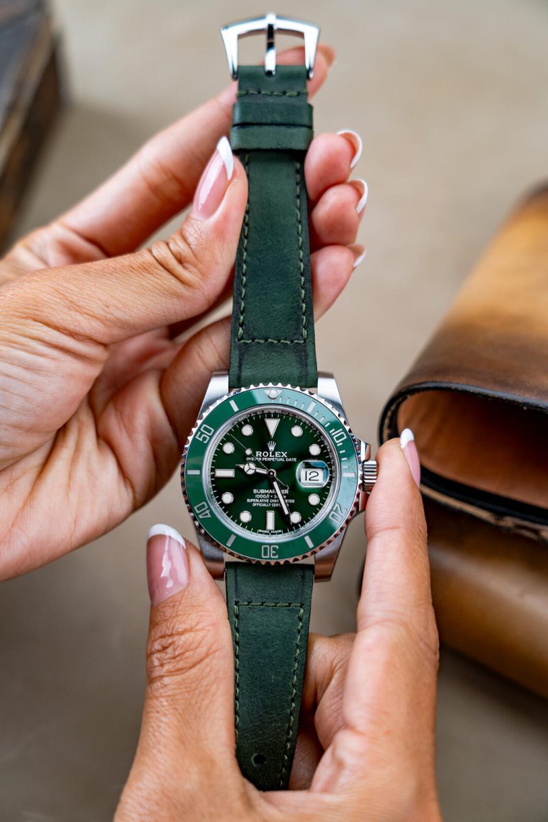 Little Caitlin 7 Leather Strap on Rolex GMT Master II Hulk by Gunny Straps