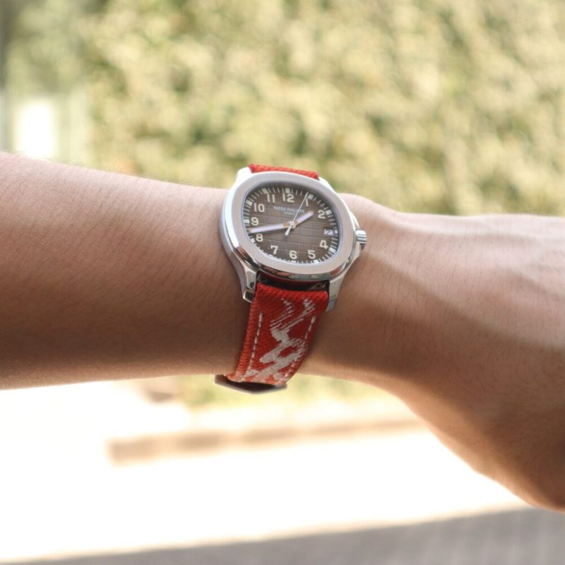 Orange Calli Denim Strap on Patek Philippe Aquanaut by Gunny Straps