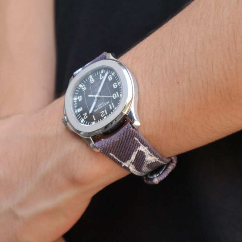 Purple Calli Denim Strap on Patek Philippe Aquanaut by Gunny Straps