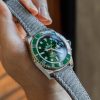 Grey Denim Strap on Rolex GMT Master II Hulk by Gunny Straps