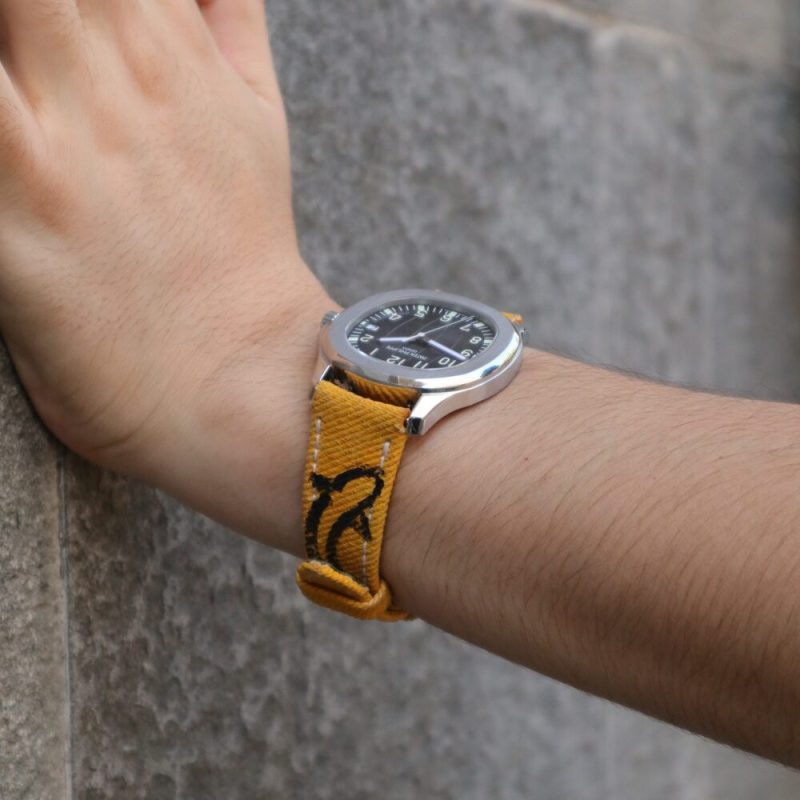 Yellow Calli Denim Strap on Patek Philippe Aquanaut by Gunny Straps