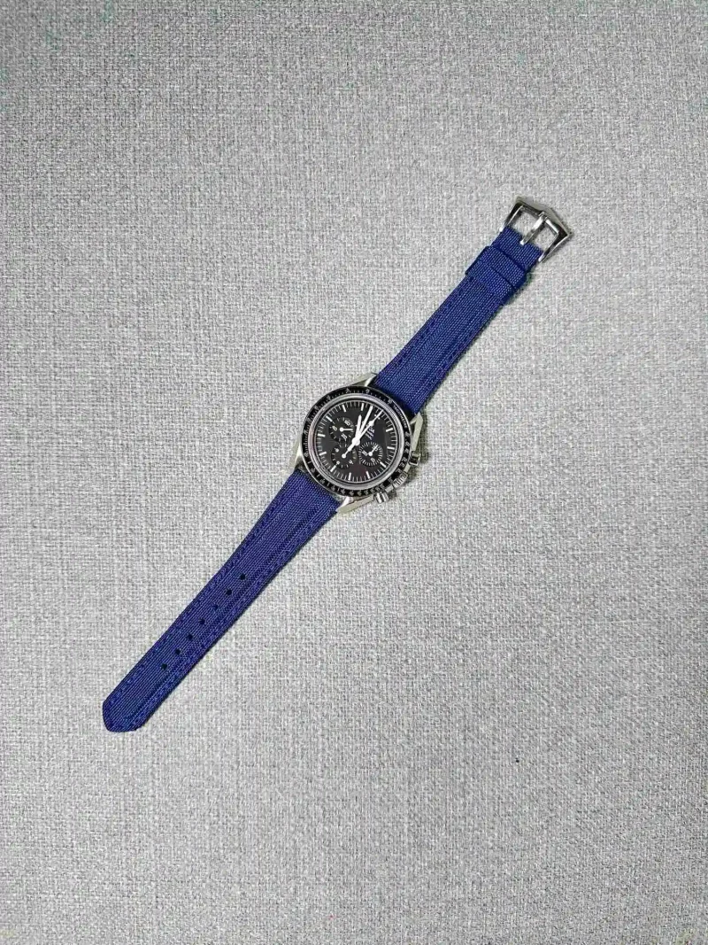 Kevlar Blue strap on Omega Speedmaster by Gunny Straps