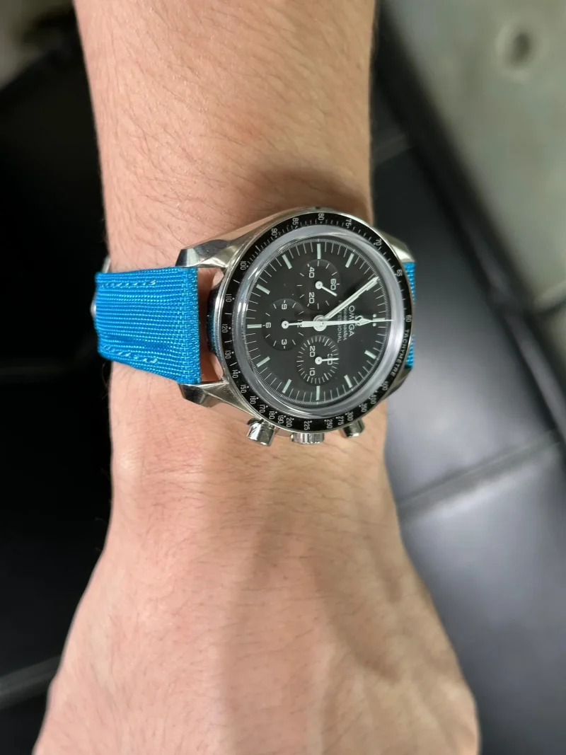 Kevlar Cyan Strap on Omega Speedmaster by Gunny Straps 2