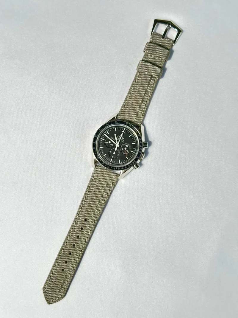 Kevlar Light Grey Strap on Omega Speedmaster by Gunny Straps