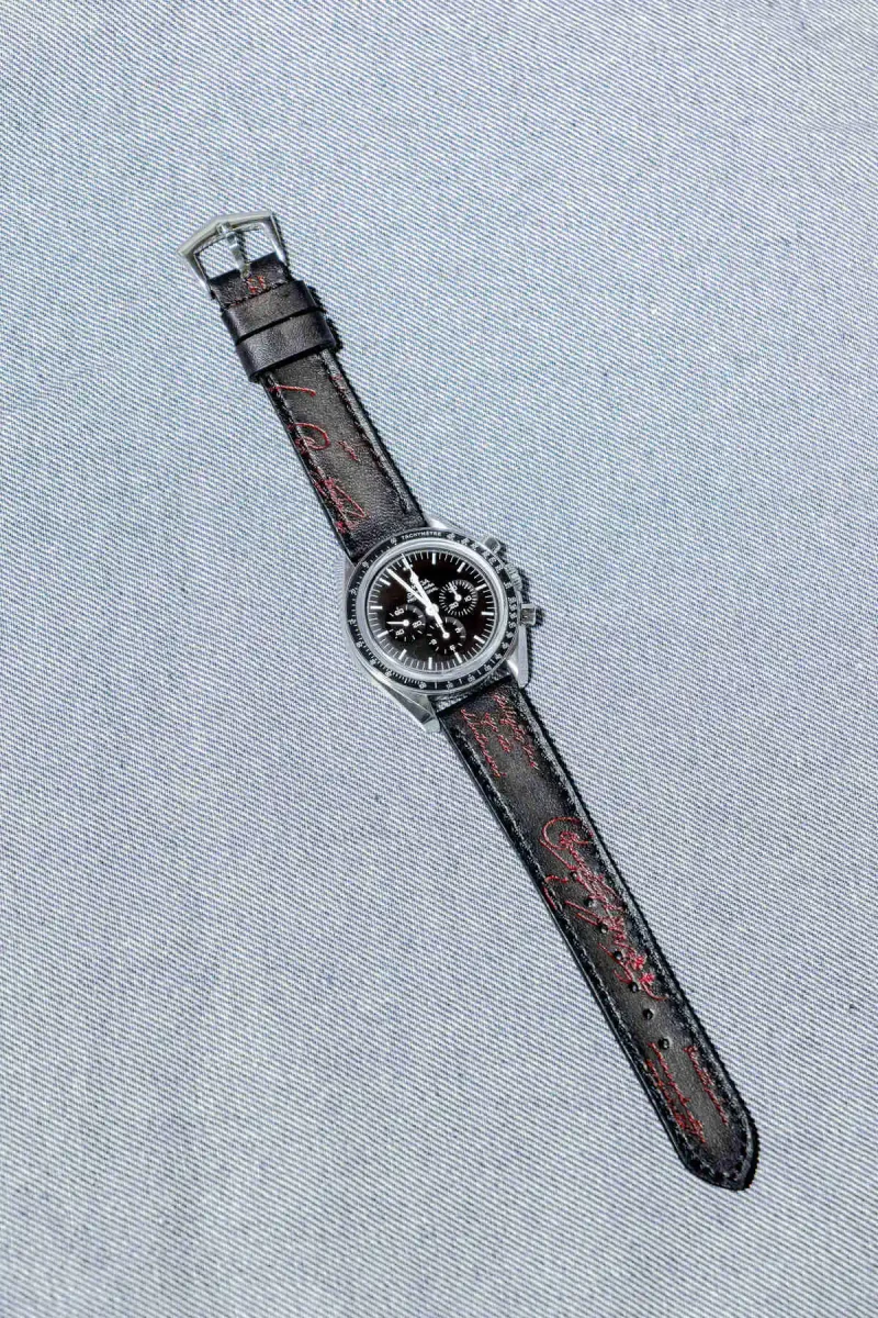 Black Patina with Red Scritto Strap for Omega Speedmaster by Gunny Straps