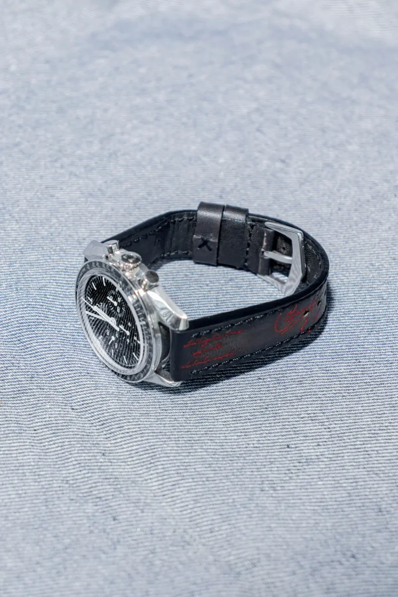 Black Patina with Red Scritto Strap for Omega Speedmaster by Gunny Straps
