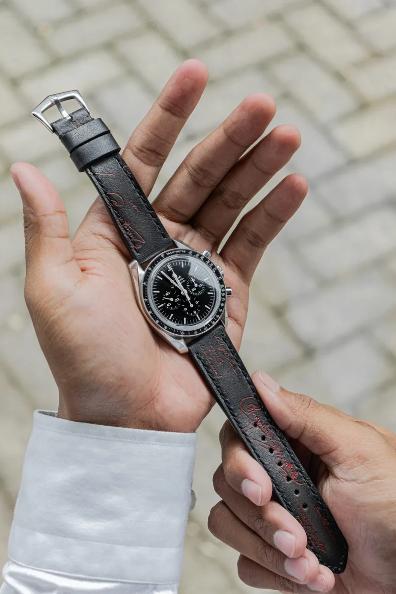 Black Patina with Red Scritto Strap for Omega Speedmaster by Gunny Straps
