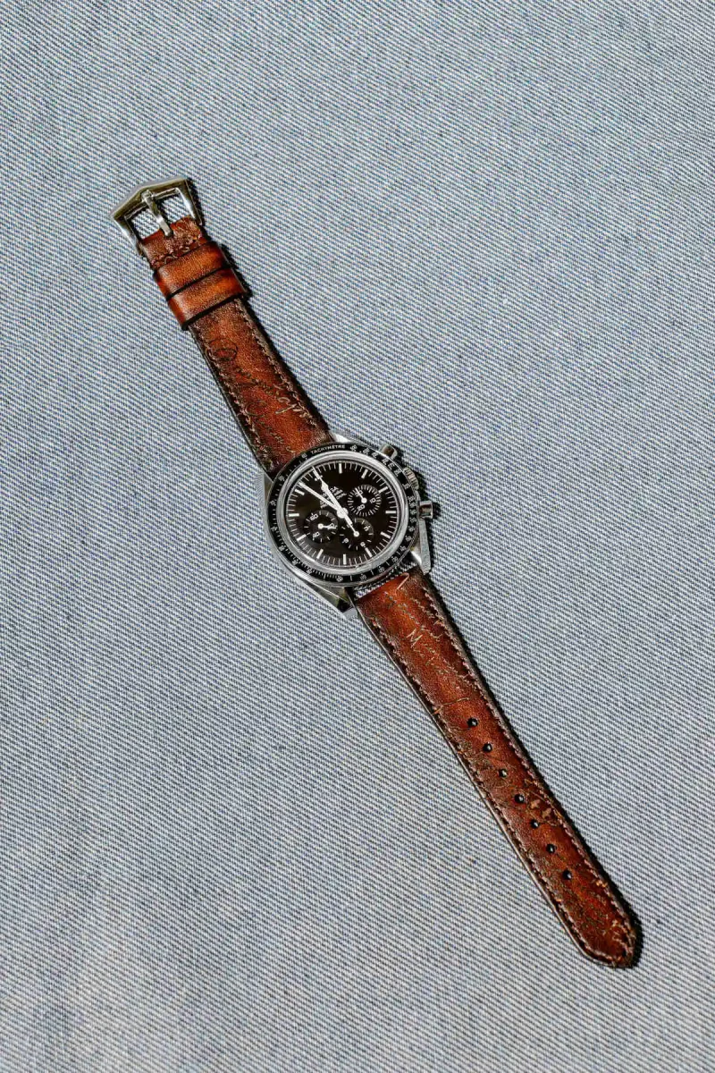 Dark Brown Patina Scritto Strap for Omega Speedmaster by Gunny Straps