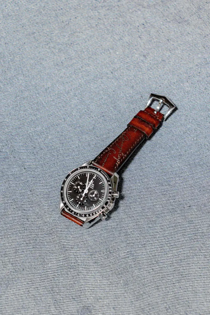 Dark Brown Patina Scritto Strap for Omega Speedmaster by Gunny Straps