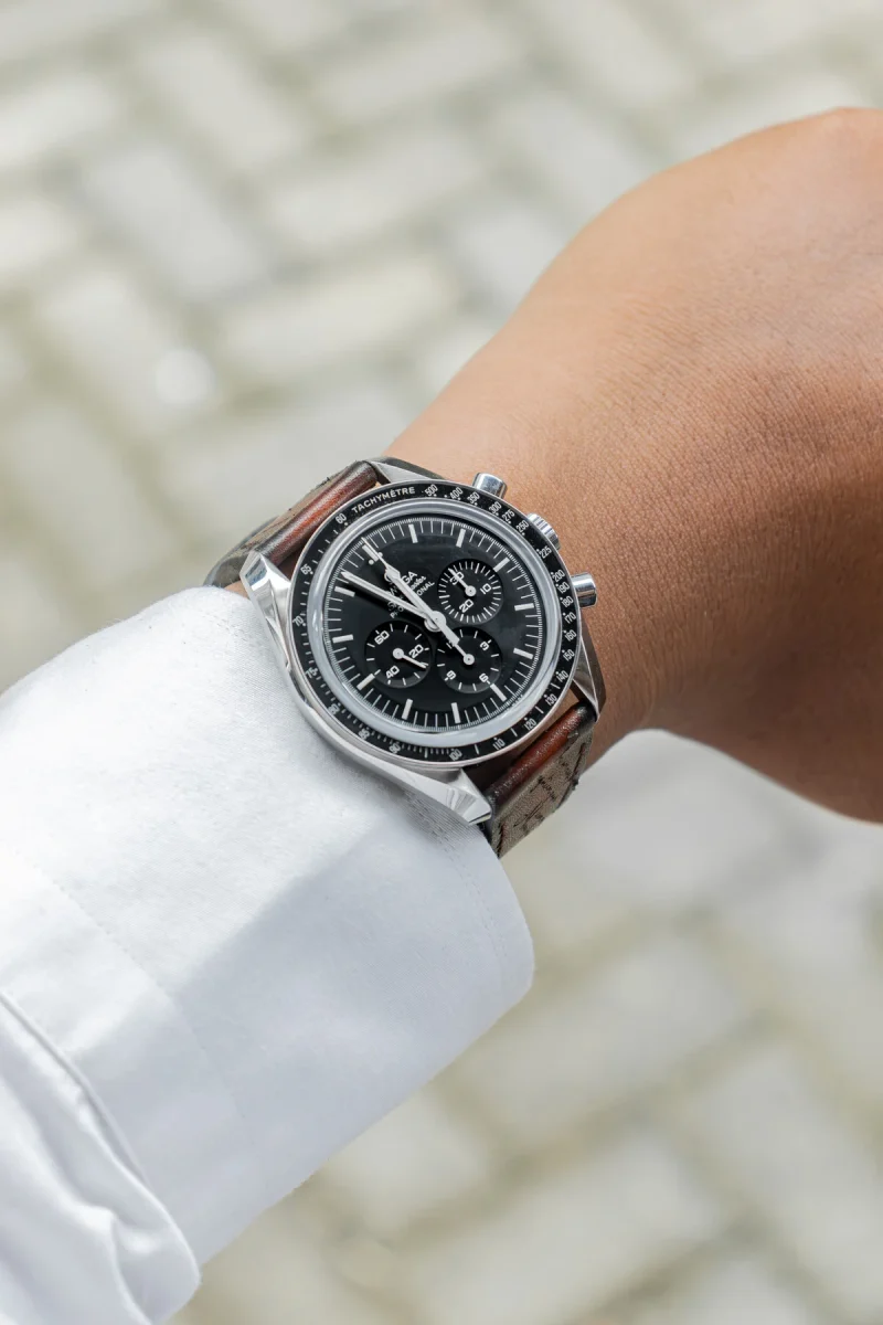 Dark Brown Patina Scritto Strap for Omega Speedmaster by Gunny Straps