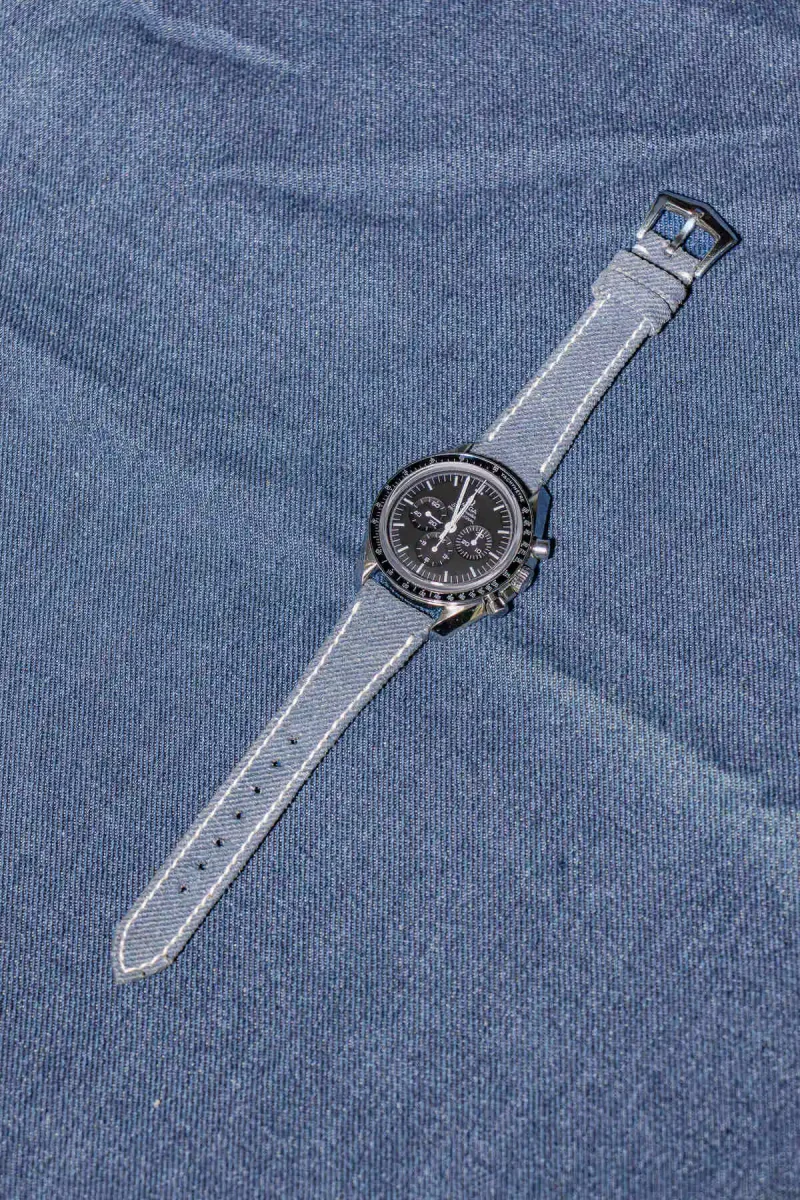Opaline Blue Denim Strap on Omega Speedmaster by Gunny Straps