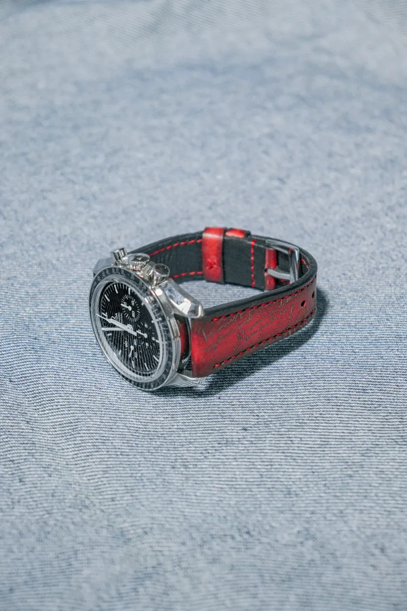 Red Patina Scritto Strap for Omega Speedmaster by Gunny Straps