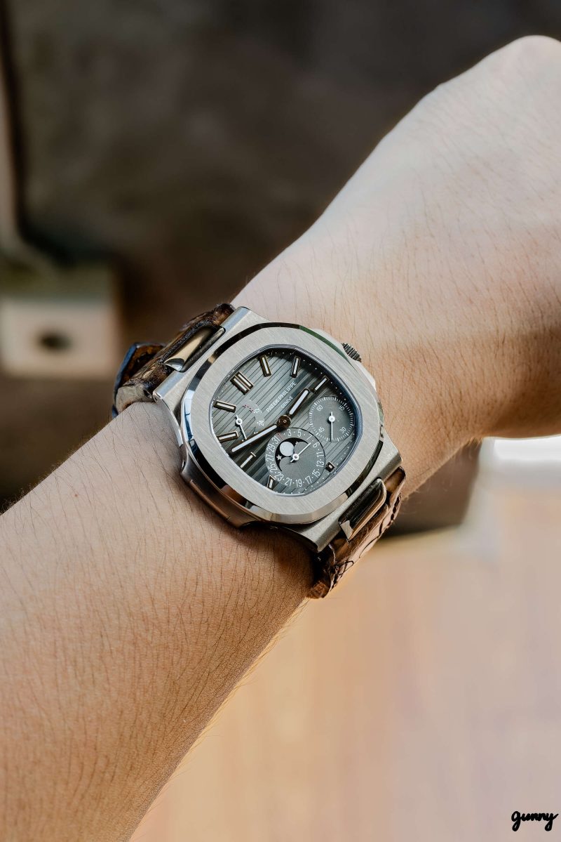Beaver Croco Strap on Patek Philippe Nautilus by Gunny Straps