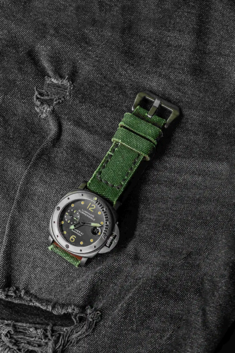 Canvas Verte Strap on Panerai PAM 106 by Gunny Straps