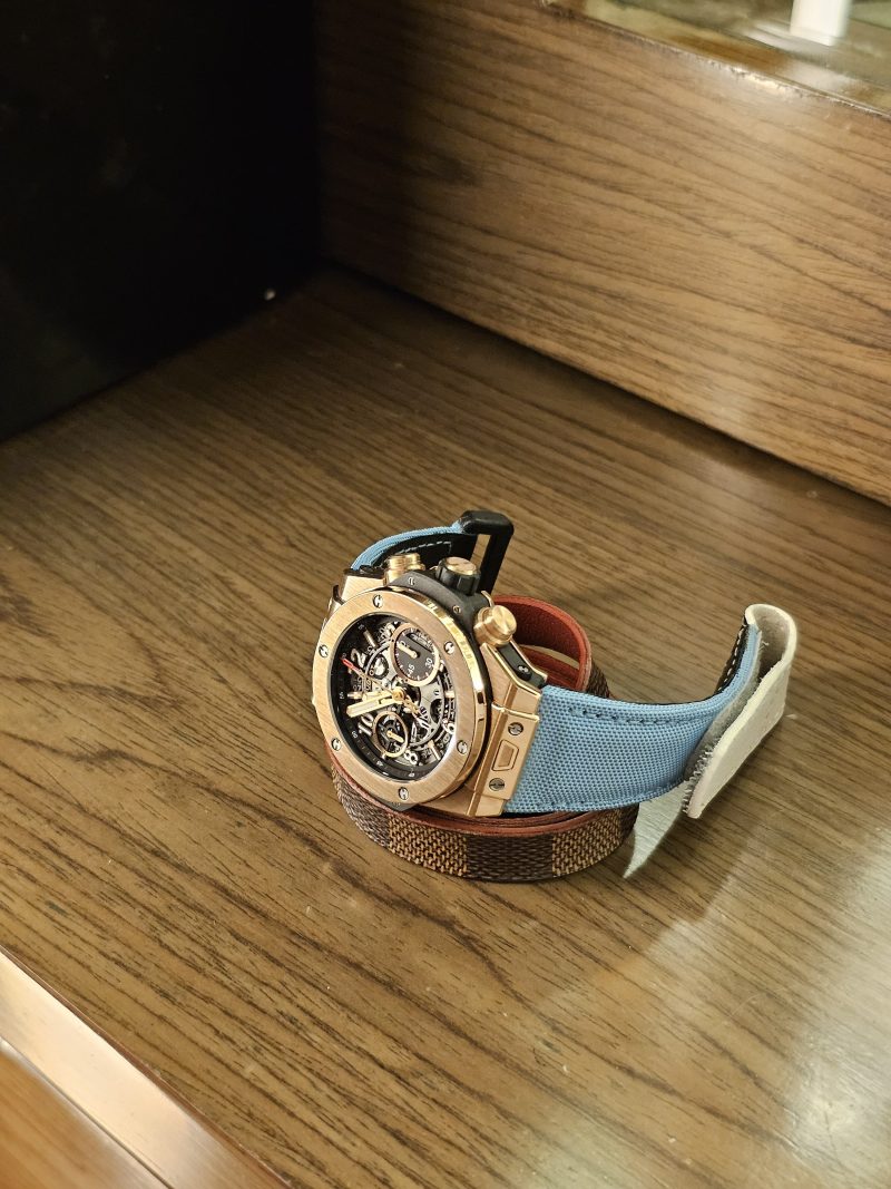 Kevlar Baby Blue Strap with Hook & Loop on Hublot Unico watch by Gunny Straps