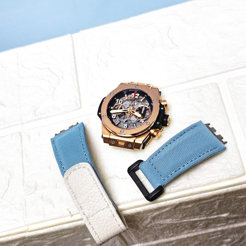 Kevlar Baby Blue Strap with Hook & Loop on Hublot Unico watch by Gunny Straps