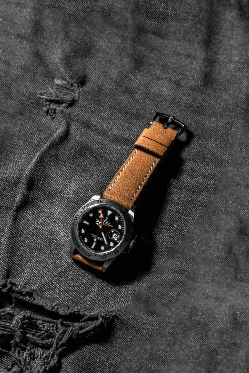 Pebble Tan Strap on Rolex Explorer II by Gunny Straps