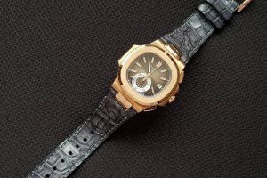 Grey Croco Strap with Scritto on Patek Nautilus by Gunny Straps